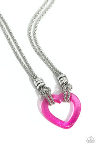 LEAD WITH YOUR HEART - PINK ACRYLIC HEART SILVER SHORT NECKLACE
