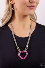 Load image into Gallery viewer, LEAD WITH YOUR HEART - PINK ACRYLIC HEART SILVER SHORT NECKLACE
