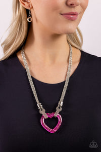 LEAD WITH YOUR HEART - PINK ACRYLIC HEART SILVER SHORT NECKLACE