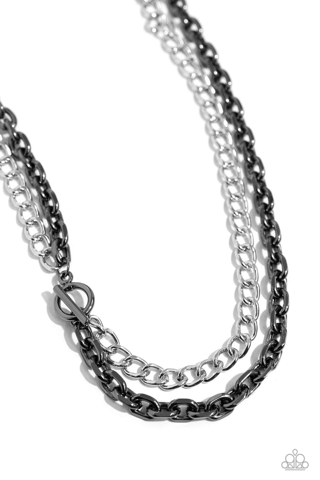 INDUSTRIAL IMPROV - BLACK GUNMETAL AND SILVER MIXED METAL TOGGLE SHORT NECKLACE