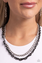Load image into Gallery viewer, INDUSTRIAL IMPROV - BLACK GUNMETAL AND SILVER MIXED METAL TOGGLE SHORT NECKLACE
