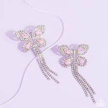 Load image into Gallery viewer, Next SOAR - Pink Gem White Rhinestone Silver Butterfly Post Earrings - Life of the Party August 2024
