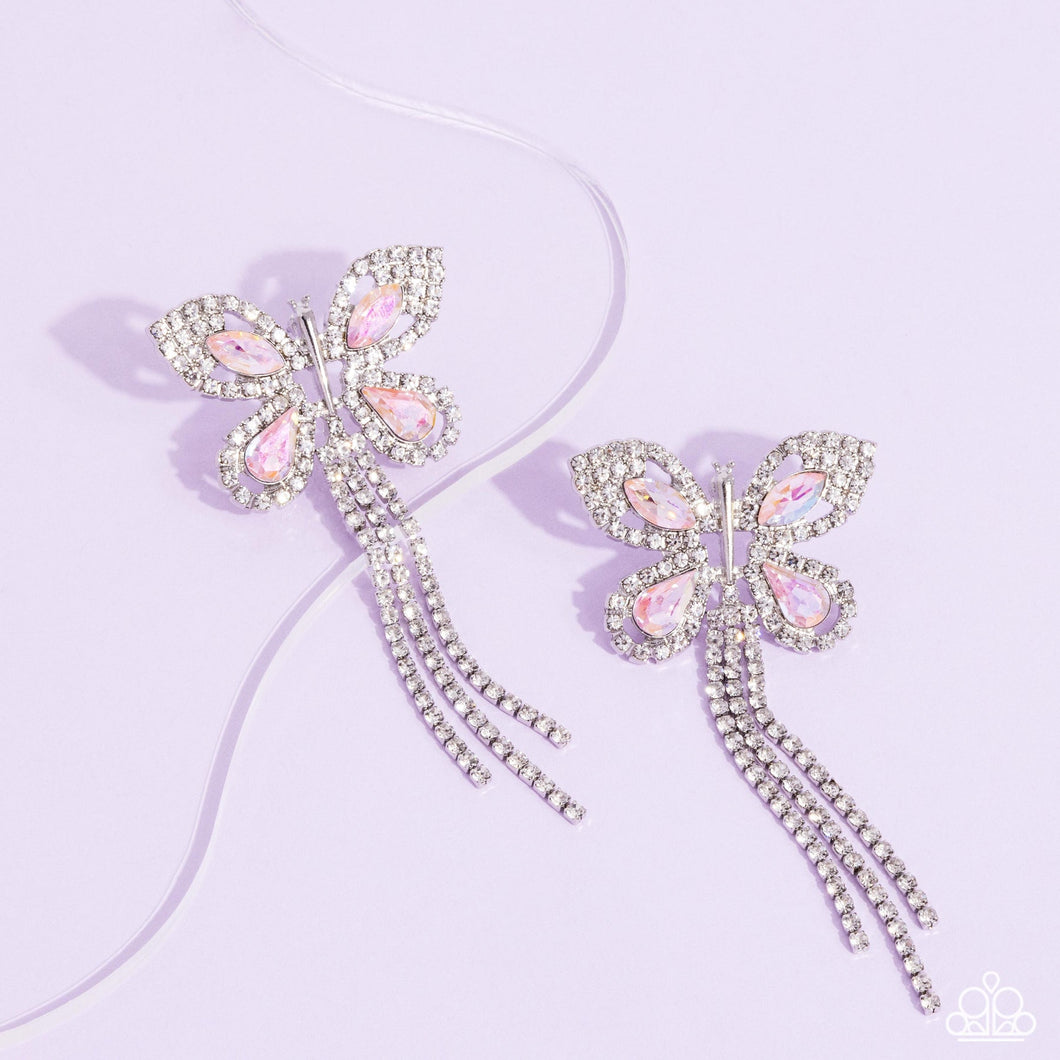 Next SOAR - Pink Gem White Rhinestone Silver Butterfly Post Earrings - Life of the Party August 2024