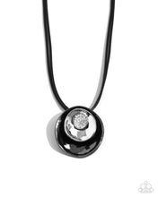 Load image into Gallery viewer, Duchess Disc - Black Gunmetal Black Leather Short Necklace

