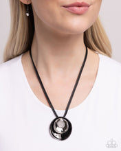 Load image into Gallery viewer, Duchess Disc - Black Gunmetal Black Leather Short Necklace
