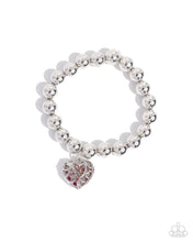 Load image into Gallery viewer, Fleeting Filigree - Pink Iridescent Rhinestone Heart Silver Stretchy Bracelet
