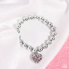 Load image into Gallery viewer, Fleeting Filigree - Pink Iridescent Rhinestone Heart Silver Stretchy Bracelet
