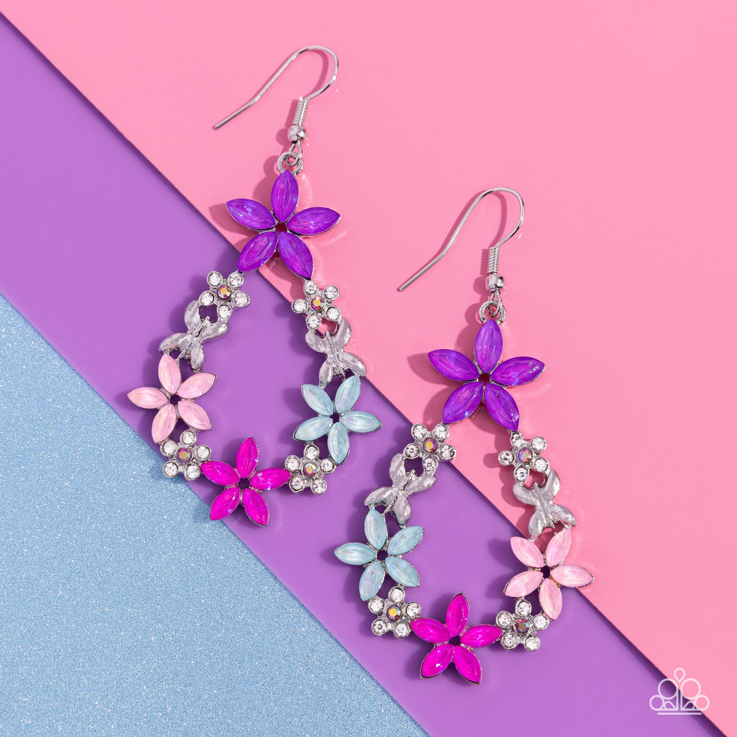 FAIRY Beautiful - Pink Purle Blue Gem Flower Silver Earrings