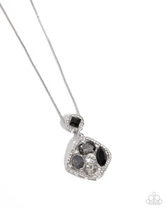 Pronged Princess - Black Smoky White Gem Silver Short Necklace