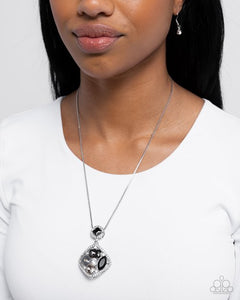 Pronged Princess - Black Smoky White Gem Silver Short Necklace
