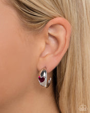 Load image into Gallery viewer, Perfect Point - Pink Rhinestone Heart Silver Small Hoop Earrings
