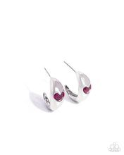 Load image into Gallery viewer, Perfect Point - Pink Rhinestone Heart Silver Small Hoop Earrings
