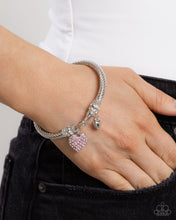 Load image into Gallery viewer, Heart Hour - Pink Rhinestone Heart Silver Hoop Bracelet
