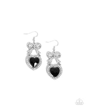 Load image into Gallery viewer, Adorable Allure - Black Gem Heart White Rhinestone Bow Silver Earrings
