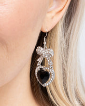 Load image into Gallery viewer, Adorable Allure - Black Gem Heart White Rhinestone Bow Silver Earrings
