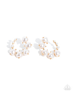 Castle Courting - Gold White Heart Pearl Circle Post Earrings
