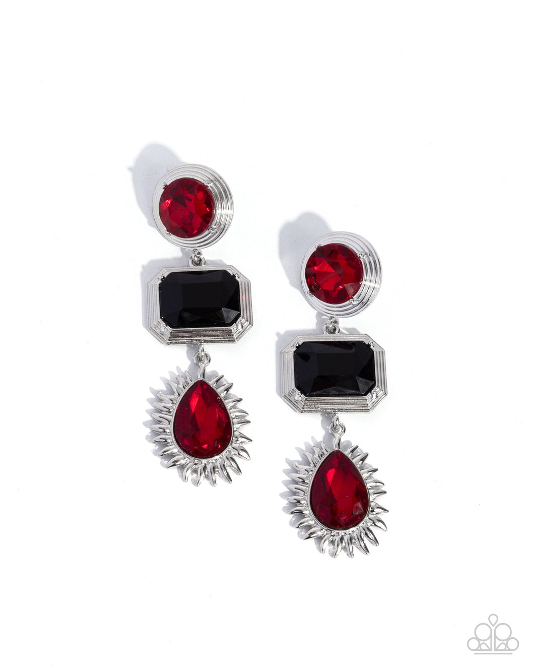 Entertaining the Thought - Red and Black Gem Silver Post Earrings