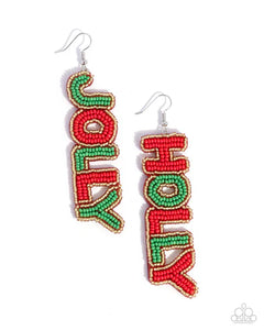 Jolly Holiday - Multi Gold Red Green Seed Bead Earrings