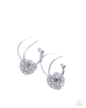 Load image into Gallery viewer, Valentines Valor - White Rhinestone Heart Silver Hoop Earrings
