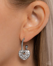 Load image into Gallery viewer, Valentines Valor - White Rhinestone Heart Silver Hoop Earrings
