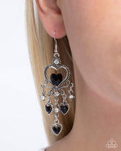 Load image into Gallery viewer, Compassionate Chandelier - Black Heart Bead Silver Earrings

