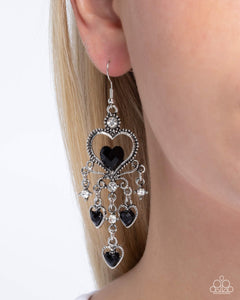 Compassionate Chandelier - Black Heart Bead Silver Earrings