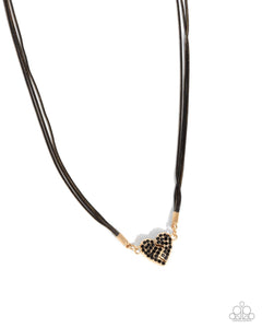 Heartbroken Bling - Black Rhinestone Gold Magnetic Heart Short Necklace