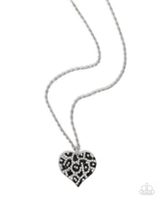 Load image into Gallery viewer, Cheetah Compound - Black and White Rhinestone Silver Heart Short Necklace
