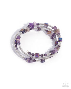 Seed Bead Scene - Purple Stone Silver Coil Bracelet