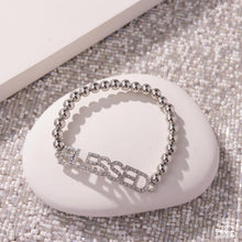 Load image into Gallery viewer, Blessed Bounty - White Rhinestone Affirmation Silver Stretchy Bracelet

