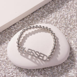 Blessed Bounty - White Rhinestone Affirmation Silver Stretchy Bracelet