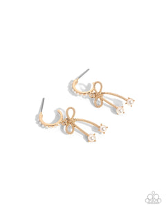 Charming Coquette - Gold White Pearl Bow Hoop Earrings