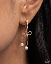 Load image into Gallery viewer, Charming Coquette - Gold White Pearl Bow Hoop Earrings
