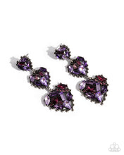 Load image into Gallery viewer, Lovable Lure - Purple Rhinestone Silver Heart Post Earrings

