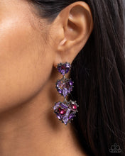 Load image into Gallery viewer, Lovable Lure - Purple Rhinestone Silver Heart Post Earrings
