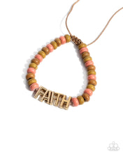 Load image into Gallery viewer, Word of Faith - Multi Orange Brown Bead Gold FAITH Slide Bracelet

