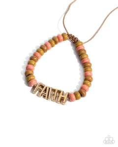 Word of Faith - Multi Orange Brown Bead Gold FAITH Slide Bracelet