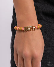 Load image into Gallery viewer, Word of Faith - Multi Orange Brown Bead Gold FAITH Slide Bracelet
