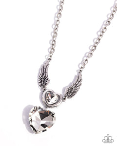 Customer Satisfaction - White Heart Gem Silver Wing Short Necklace