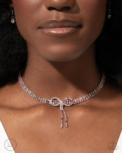 Load image into Gallery viewer, Buckingham Bow - Pink Iridescent Rhinestone Silver Short Necklace - Paparazzi - Life of the Party February 2025
