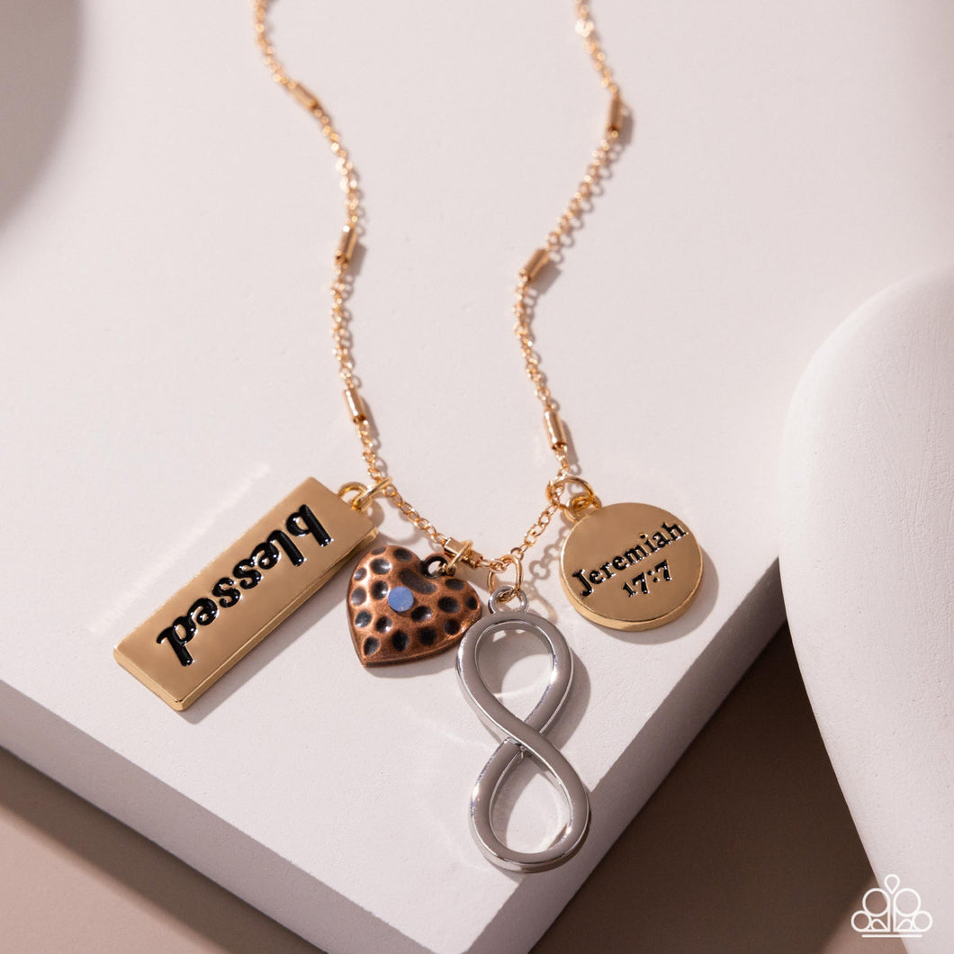 Confidence in Him - Multi Gold Blessed Silver Infinity Affirmation Mixed Metal Short Necklace