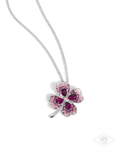 Four Leaf Fashion - Pink Gem Iridescent Clover Silver Short Necklace - Mandy's Exclusive Encore Bring Back