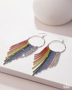 Streamlined Shimmer - Multi Rainbow Rhinestone Fringe Silver Earrings - Pink Diamond Bring Back Exclusive