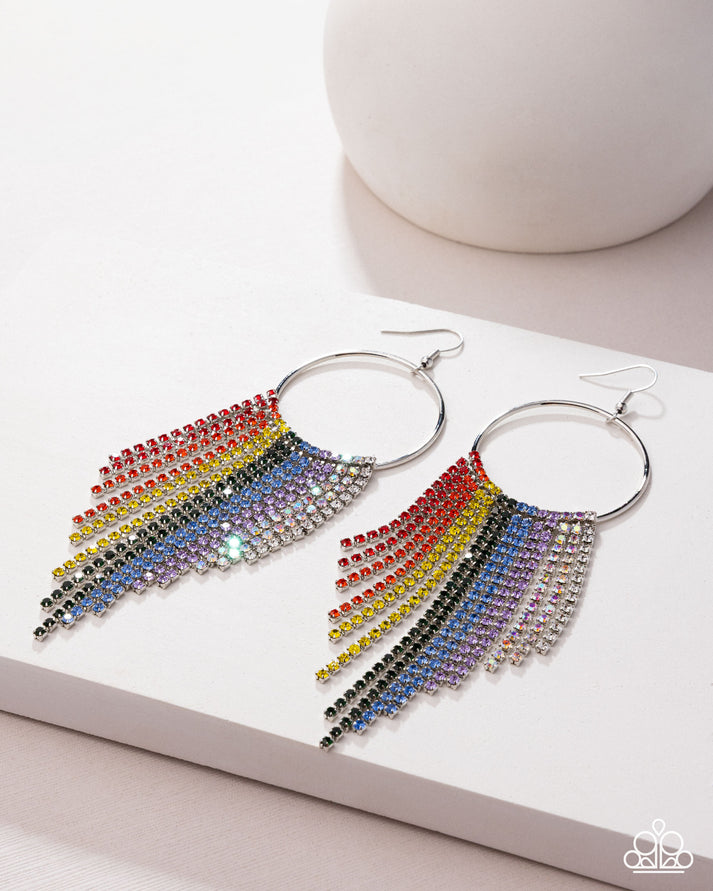 Streamlined Shimmer - Multi Rainbow Rhinestone Fringe Silver Earrings - Pink Diamond Bring Back Exclusive