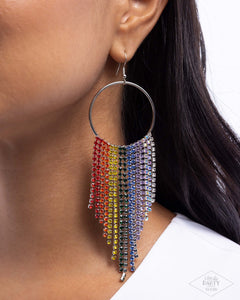 Streamlined Shimmer - Multi Rainbow Rhinestone Fringe Silver Earrings - Pink Diamond Bring Back Exclusive