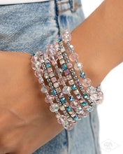 Load image into Gallery viewer, Sizzling Stack - Multi Pink Iridescent Rhinestone Bead Silver Coil Bracelet - Bring Back Exclusive
