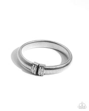 Load image into Gallery viewer, Tailored Transit - White Rhinestone Silver Flexi Cuff Bracelet

