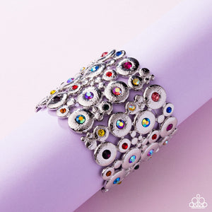 Millennial Medley - Multi Color Rhinestone Silver Stretchy Bracelet - Paparazzi - Life of the Party February 2025
