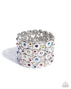 Millennial Medley - Multi Color Rhinestone Silver Stretchy Bracelet - Paparazzi - Life of the Party February 2025