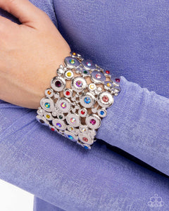 Millennial Medley - Multi Color Rhinestone Silver Stretchy Bracelet - Paparazzi - Life of the Party February 2025